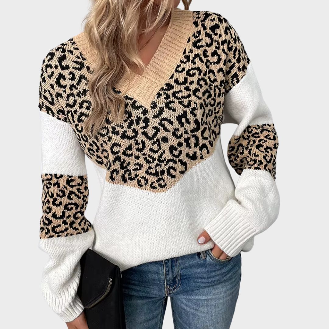 Gabriela™ | Elegant V-neck Sweater Leopard